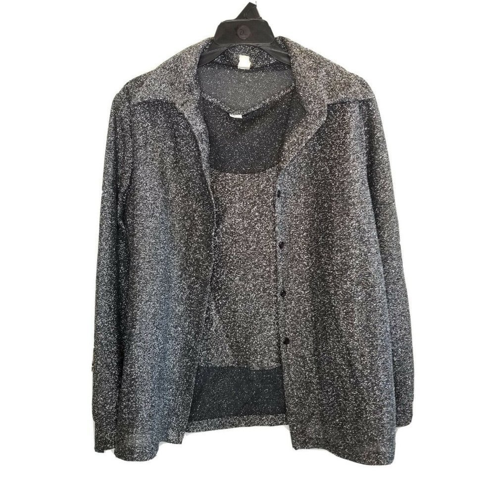 1970s Disco Metallic Silver Black Sweater Set‎